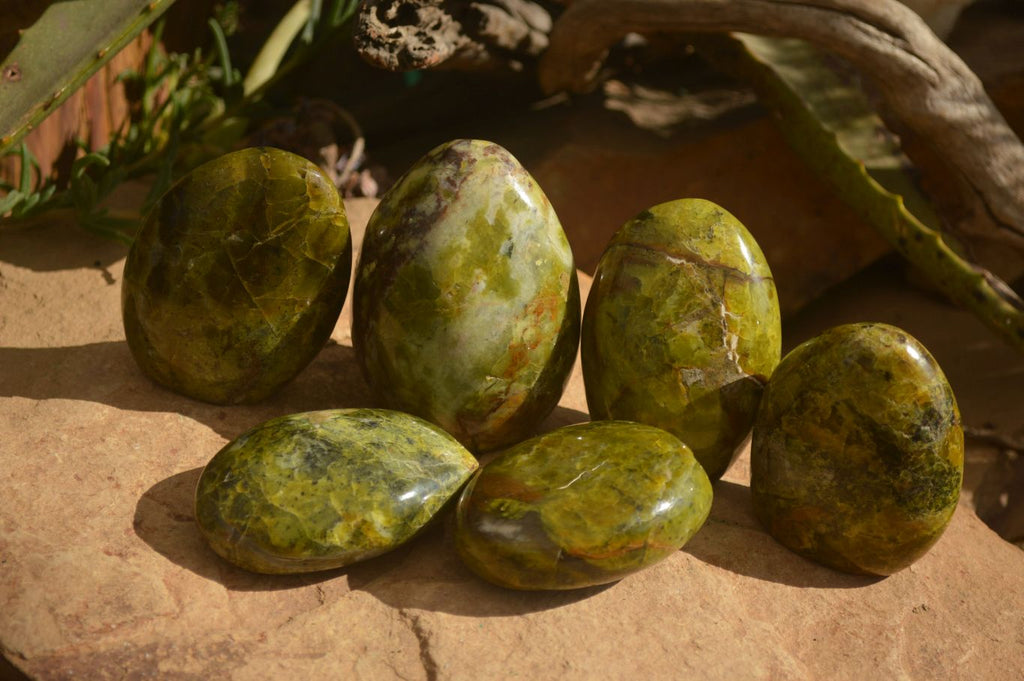 Polished  Green Opal Standing Free Forms  x 6 From Madagascar - Toprock Gemstones and Minerals 