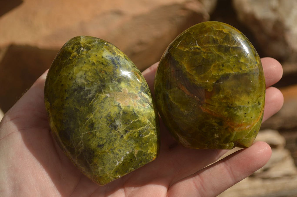 Polished  Green Opal Standing Free Forms  x 6 From Madagascar - Toprock Gemstones and Minerals 