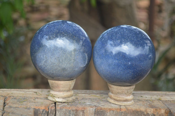 Polished Blue Lazulite Spheres  x 2 From Madagascar