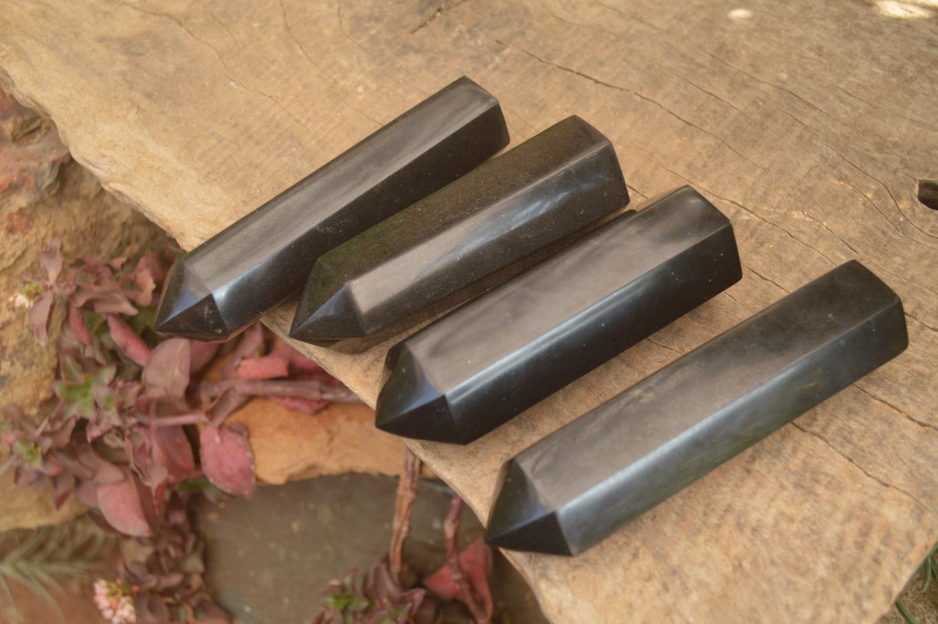 Polished Black Basalt Points x 4 From Antsirabe, Madagascar - Toprock Gemstones and Minerals 