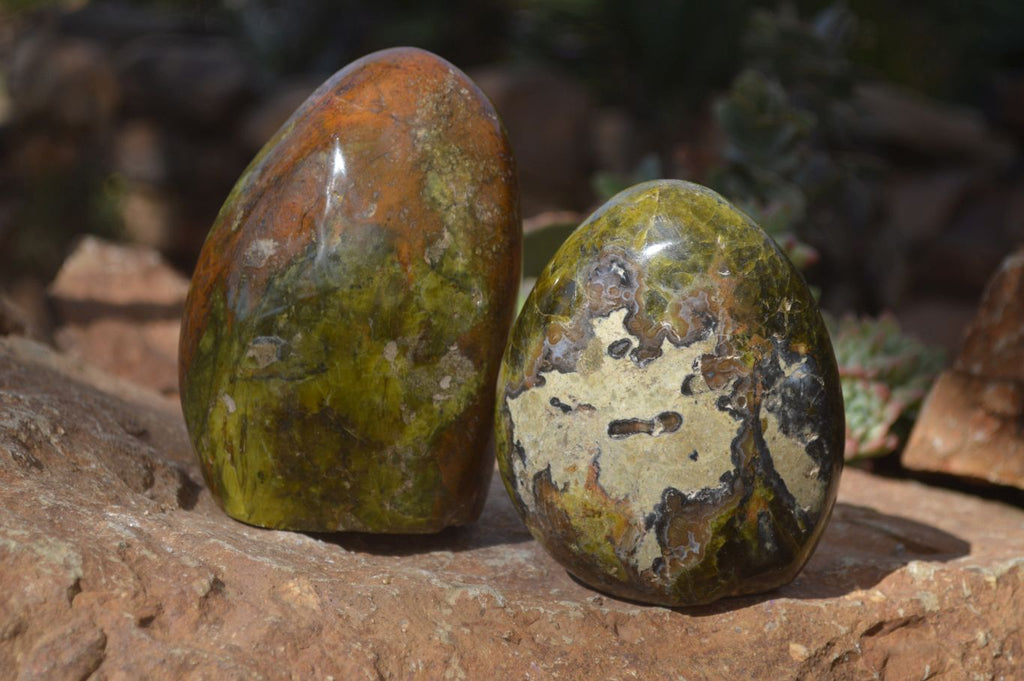 Polished Green Opal Standing Free Forms  x 2 From Madagascar - Toprock Gemstones and Minerals 