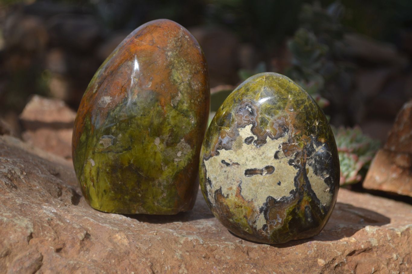 Polished Green Opal Standing Free Forms  x 2 From Madagascar - Toprock Gemstones and Minerals 