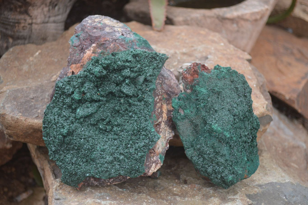 Natural Crystalline Malachite Specimens  x 2 From Congo - Toprock Gemstones and Minerals 