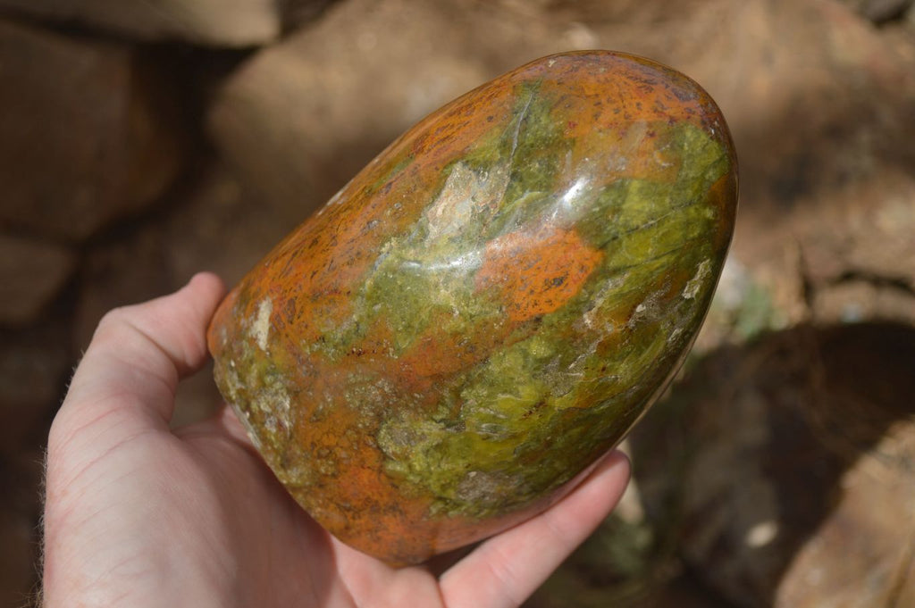 Polished Green Opal Standing Free Forms  x 2 From Madagascar - Toprock Gemstones and Minerals 