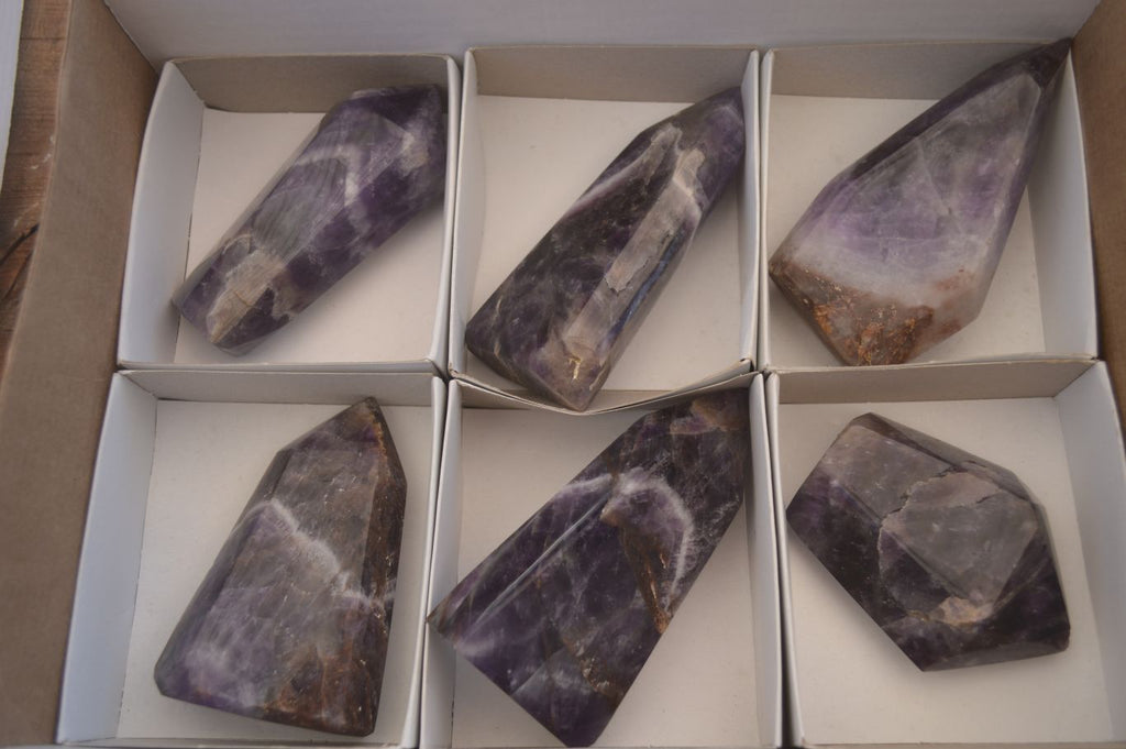 Polished  Stunning Chevron Amethyst Points x 6 From Zambia - Toprock Gemstones and Minerals 
