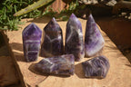 Polished  Stunning Chevron Amethyst Points x 6 From Zambia - Toprock Gemstones and Minerals 