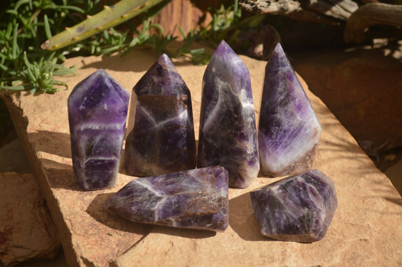 Polished  Stunning Chevron Amethyst Points x 6 From Zambia - Toprock Gemstones and Minerals 
