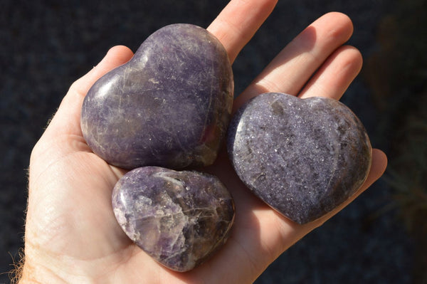 Polished Mixed Colour Intensity Purple Mica Lepidolite Hearts  x 6 From Madagascar - TopRock