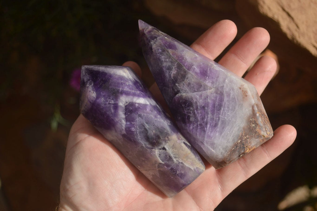 Polished  Stunning Chevron Amethyst Points x 6 From Zambia - Toprock Gemstones and Minerals 