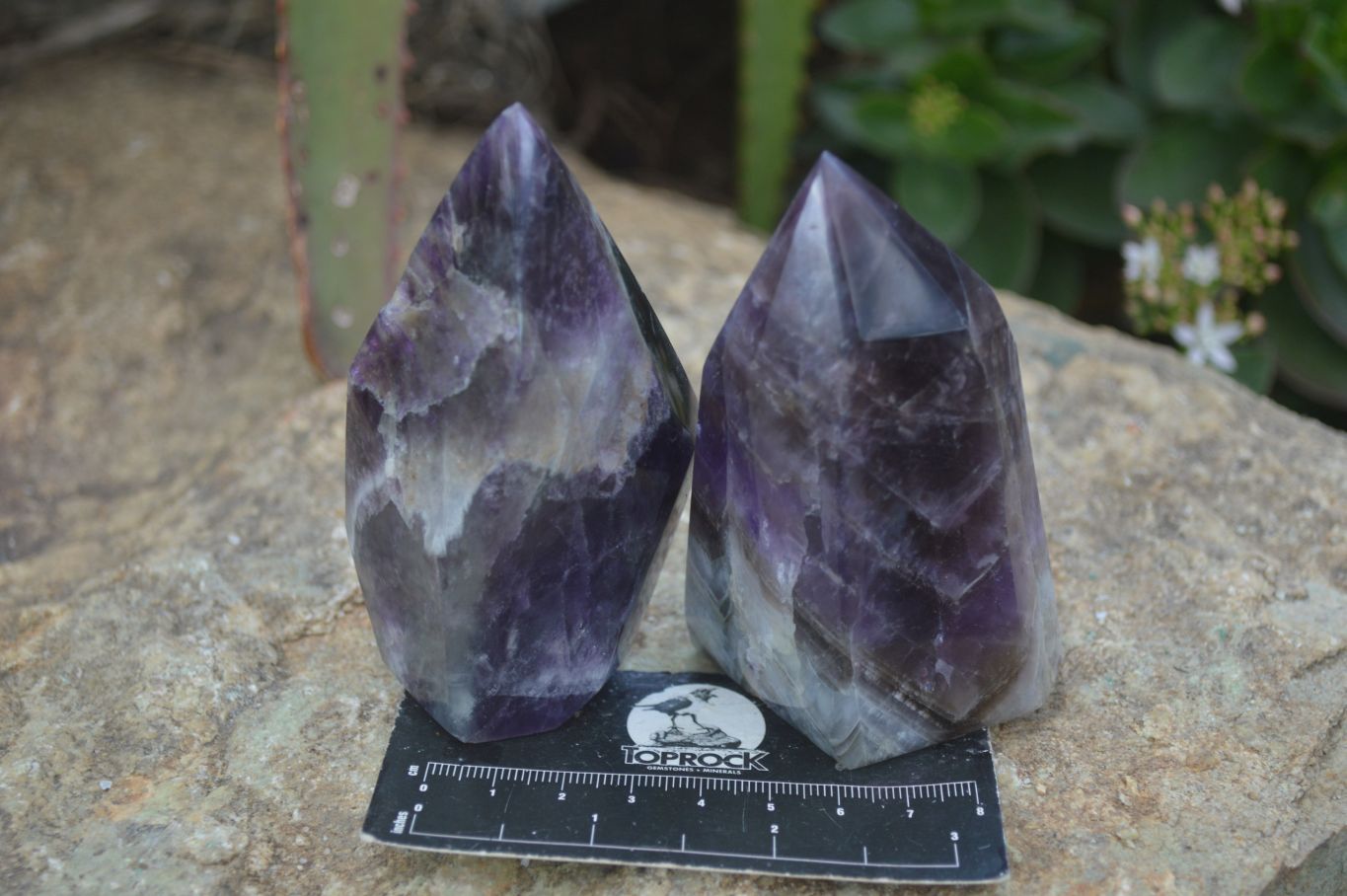 Polished Dark Chevron Amethyst Points x 3 From Zambia - Toprock Gemstones and Minerals 