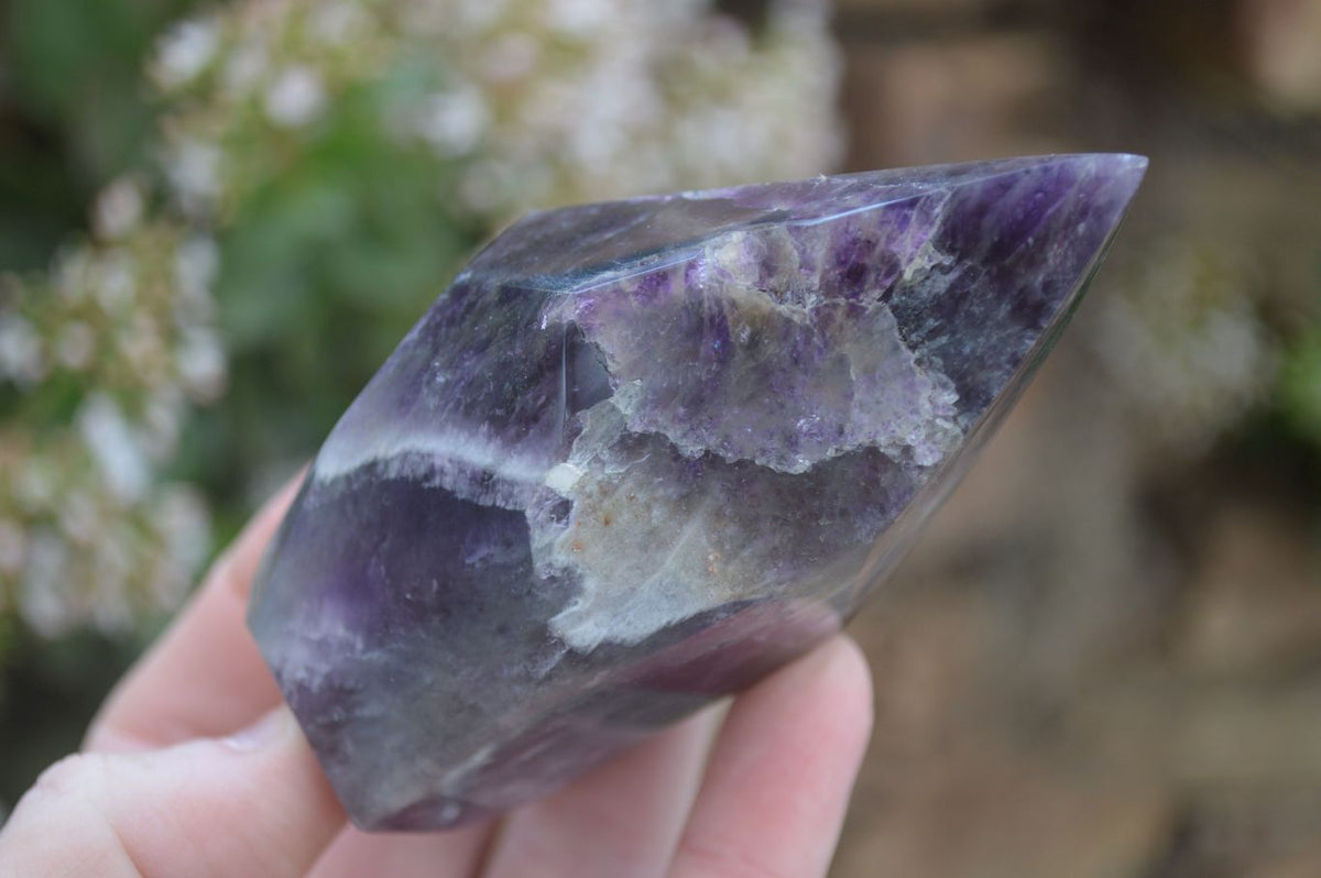 Polished Dark Chevron Amethyst Points x 3 From Zambia - Toprock Gemstones and Minerals 