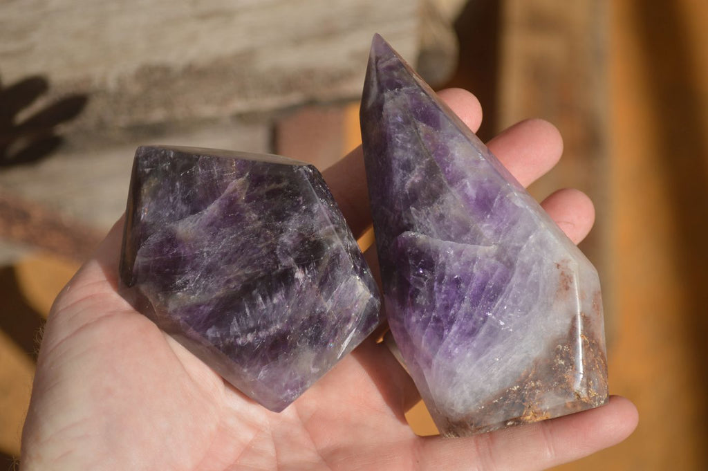 Polished  Stunning Chevron Amethyst Points x 6 From Zambia - Toprock Gemstones and Minerals 