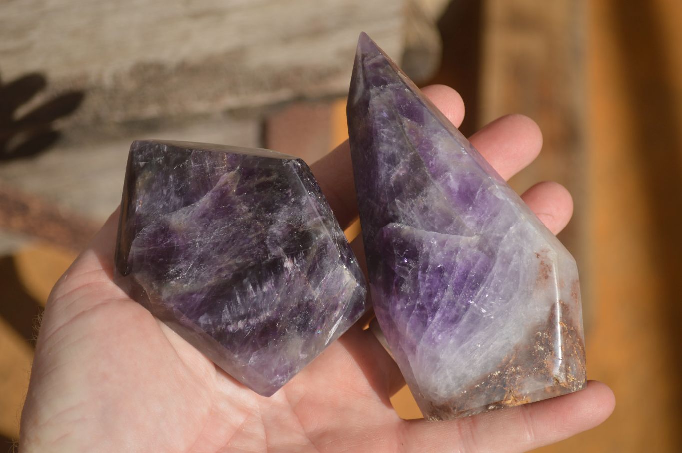 Polished  Stunning Chevron Amethyst Points x 6 From Zambia - Toprock Gemstones and Minerals 
