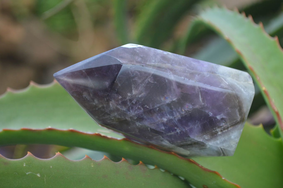 Polished Dark Chevron Amethyst Points x 3 From Zambia - Toprock Gemstones and Minerals 