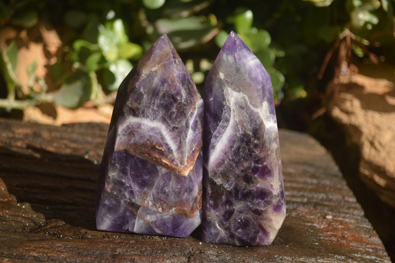 Polished  Stunning Chevron Amethyst Points x 6 From Zambia - Toprock Gemstones and Minerals 