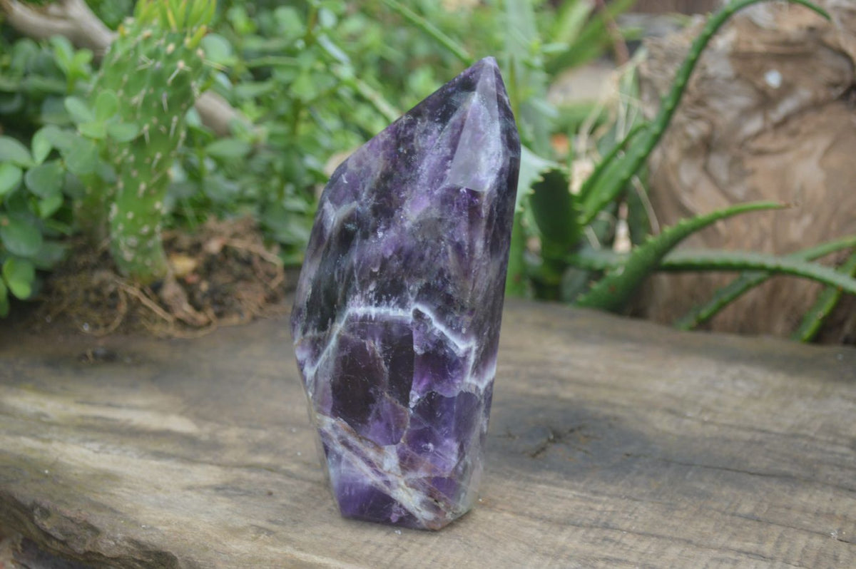 Polished Dark Chevron Amethyst Points x 3 From Zambia - Toprock Gemstones and Minerals 