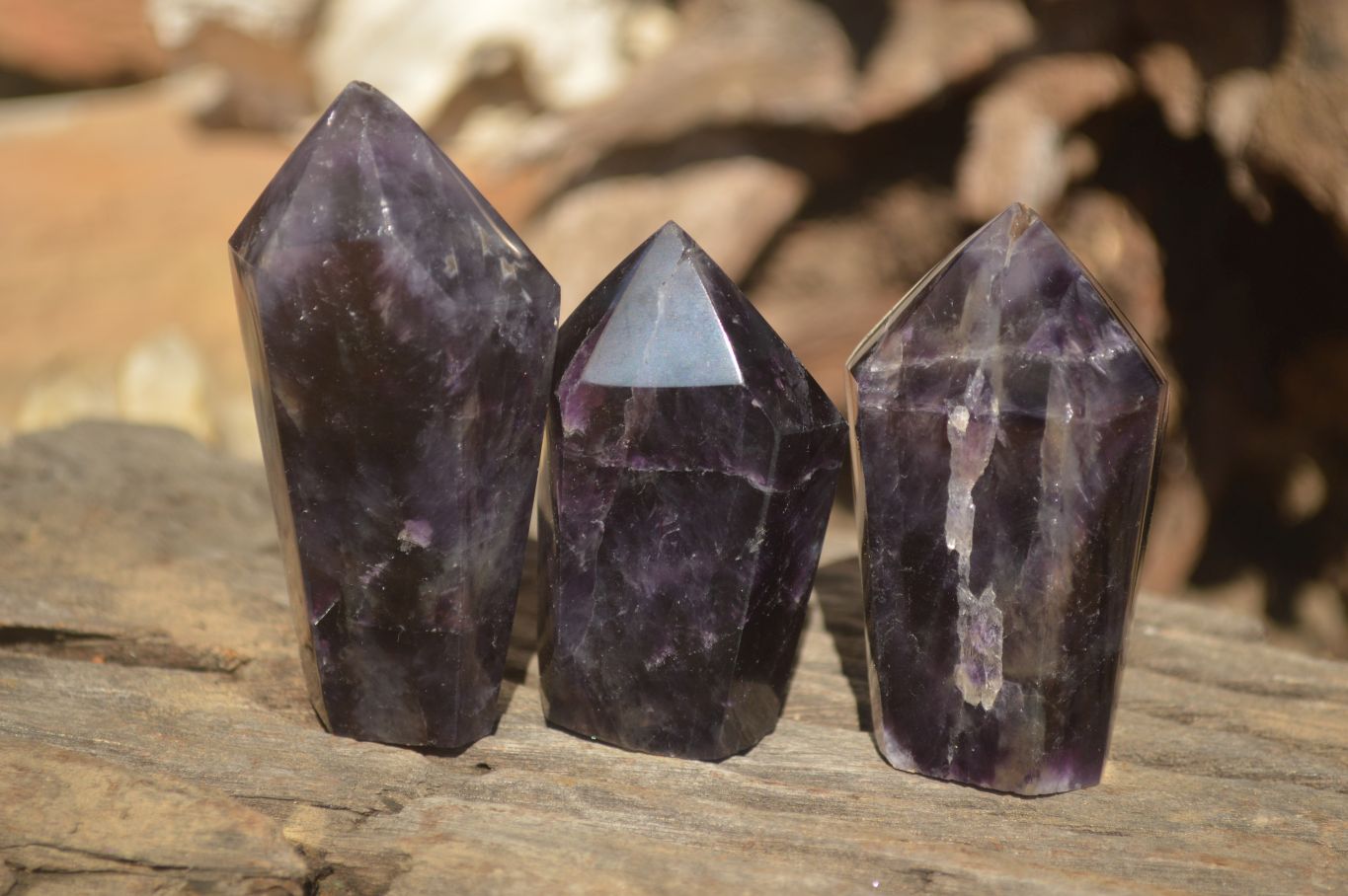 Polished Dark Purple Amethyst Points x 6 From Zambia - Toprock Gemstones and Minerals 