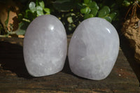 Polished Blue Girasol Rose Quartz Standing Free Forms x 2 From Madagascar - Toprock Gemstones and Minerals 