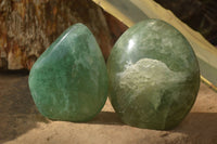 Polished  Green Fluorite Standing Free Forms  x 2 From Madagascar - Toprock Gemstones and Minerals 