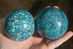 Polished Conglomerate Chrysocolla Spheres With Azurite & Malachite x 2 From Congo - Toprock Gemstones and Minerals 