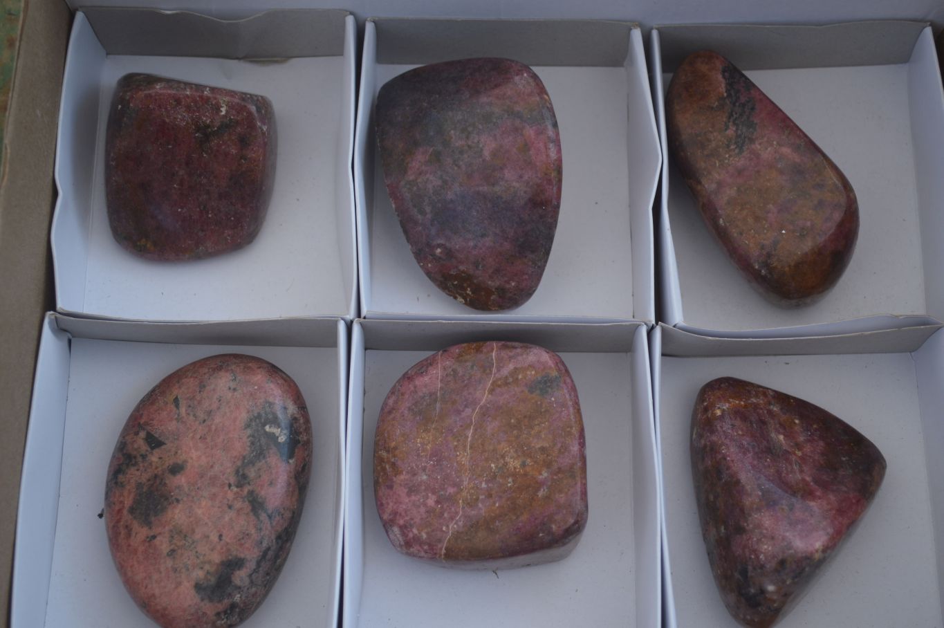 Polished Pink Rhodonite Free Forms  x 6 From Zimbabwe - Toprock Gemstones and Minerals 