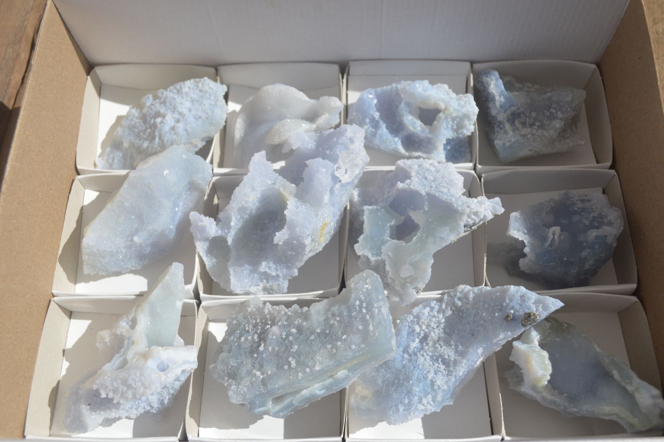Natural Etched Blue Chalcedony Specimens  x 12 From Nsanje, Malawi - Toprock Gemstones and Minerals 