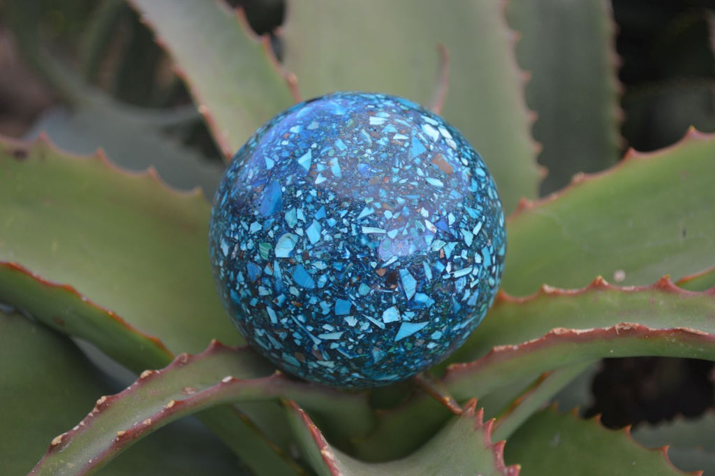 Polished Conglomerate Chrysocolla Spheres With Azurite & Malachite x 2 From Congo - Toprock Gemstones and Minerals 