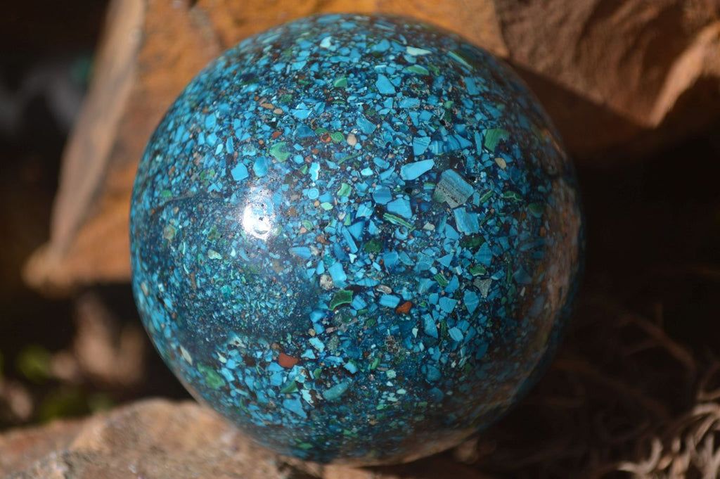 Polished Conglomerate Chrysocolla Spheres With Azurite & Malachite x 2 From Congo - Toprock Gemstones and Minerals 