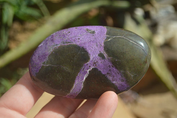 Polished Stichtite & Serpentine Free Forms With Silky Purple Threads  x 3 From Barberton, South Africa