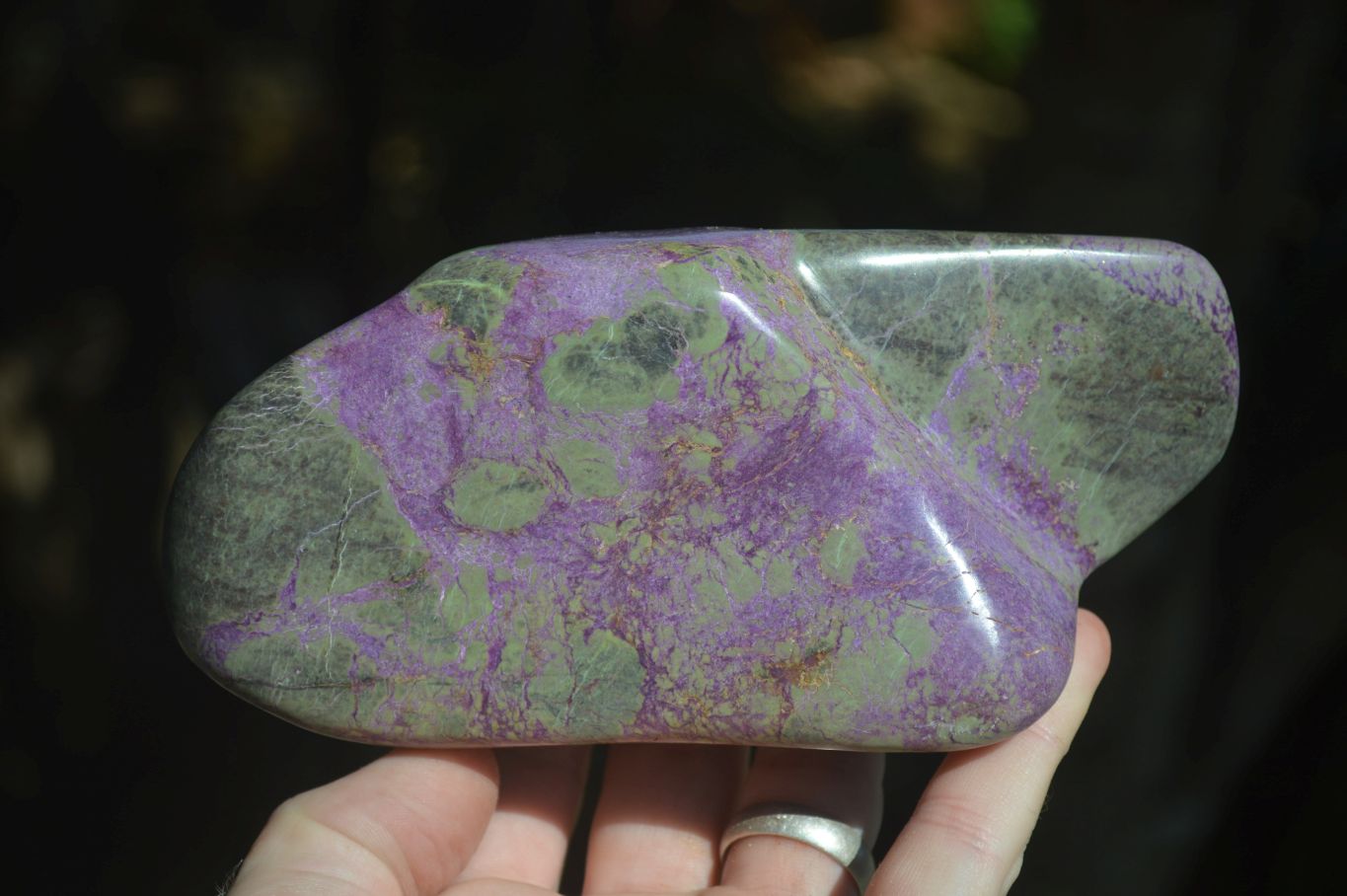 Polished Stichtite & Serpentine Free Forms With Silky Purple Threads  x 3 From Barberton, South Africa - Toprock Gemstones and Minerals 