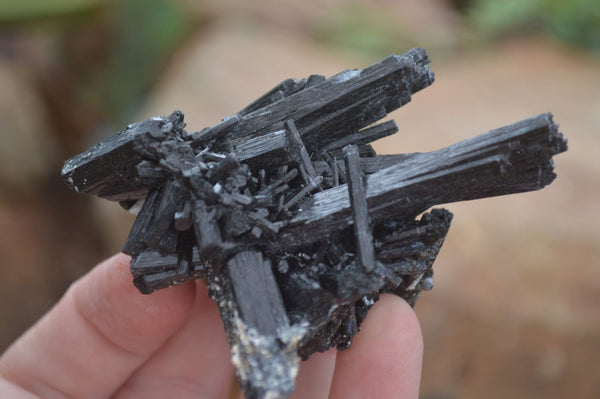 Natural Schorl Black Tourmaline Specimens With Hyalite Opal x 6 From Erongo Mountains, Namibia