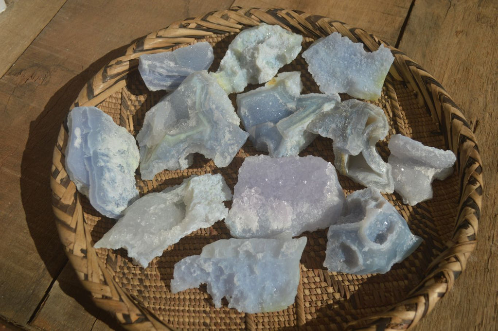 Natural Etched Blue Chalcedony Specimens  x 12 From Nsanje, Malawi - Toprock Gemstones and Minerals 