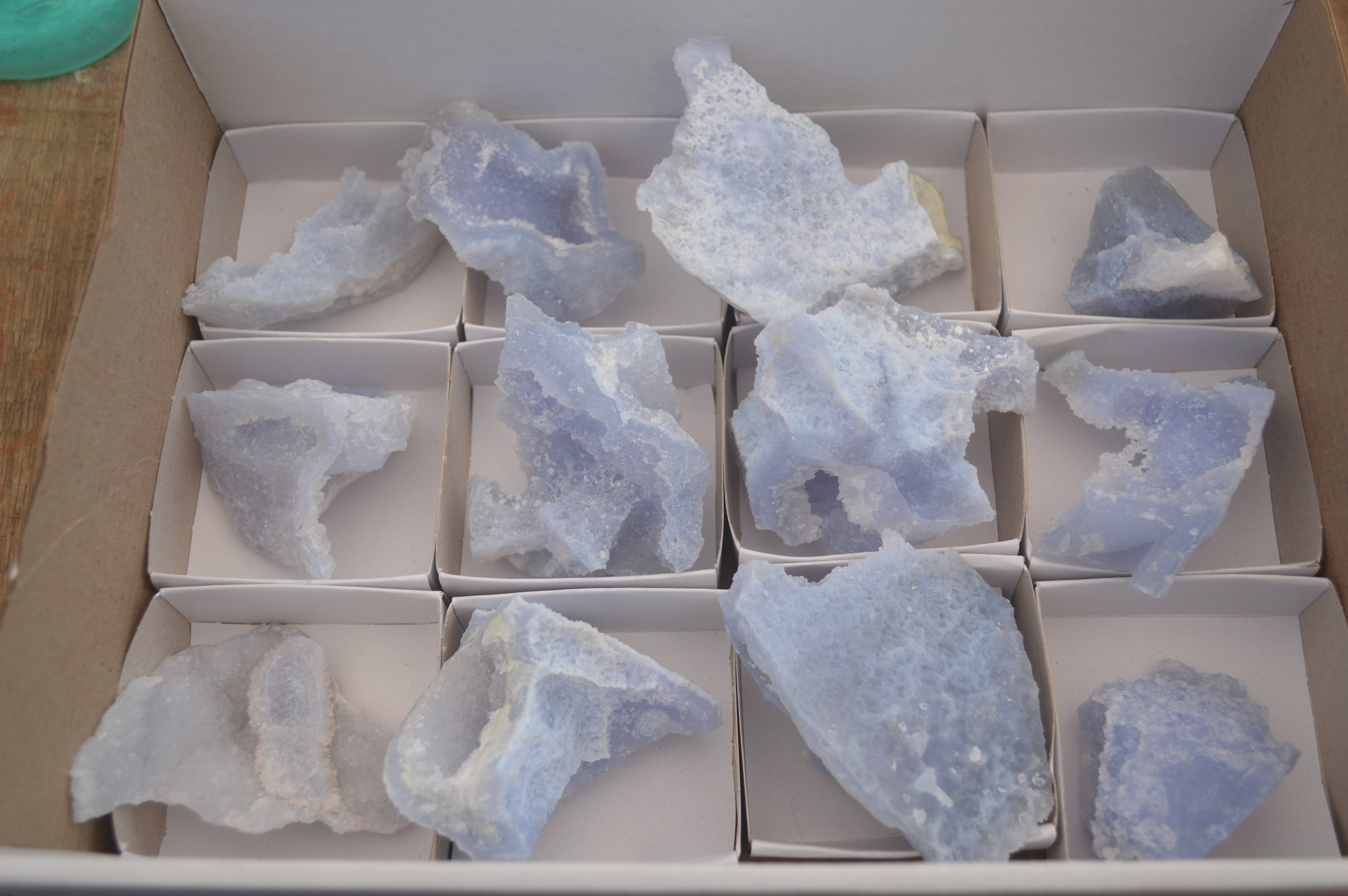 Natural Etched Blue Chalcedony Specimens  x 12 From Nsanje, Malawi - Toprock Gemstones and Minerals 