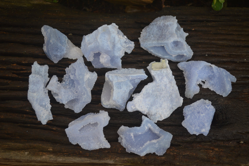 Natural Etched Blue Chalcedony Specimens  x 12 From Nsanje, Malawi - Toprock Gemstones and Minerals 