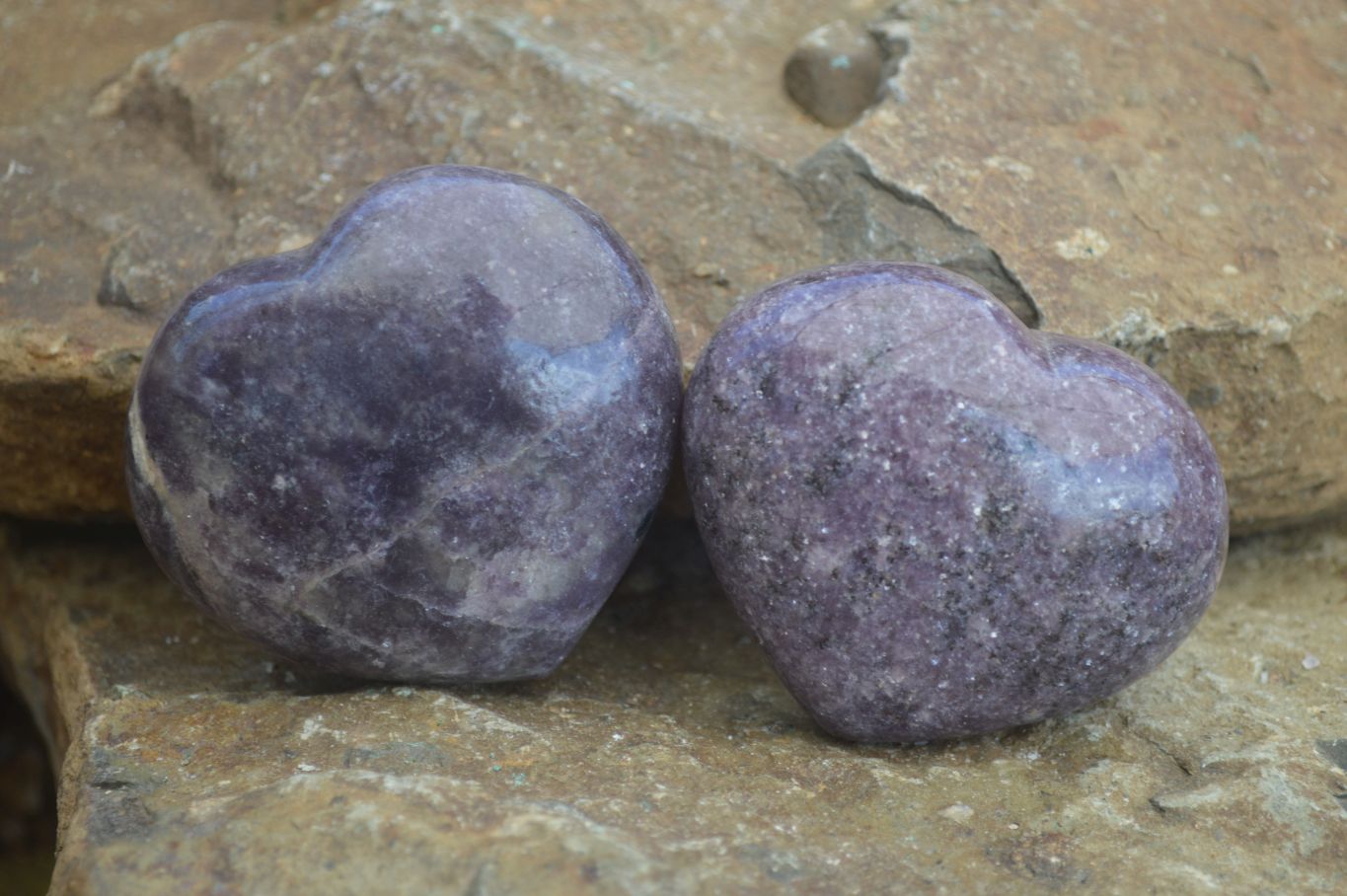 Polished Purple Lepidolite Hearts  x 6 From Ambatondrazaka, Madagascar - Toprock Gemstones and Minerals 