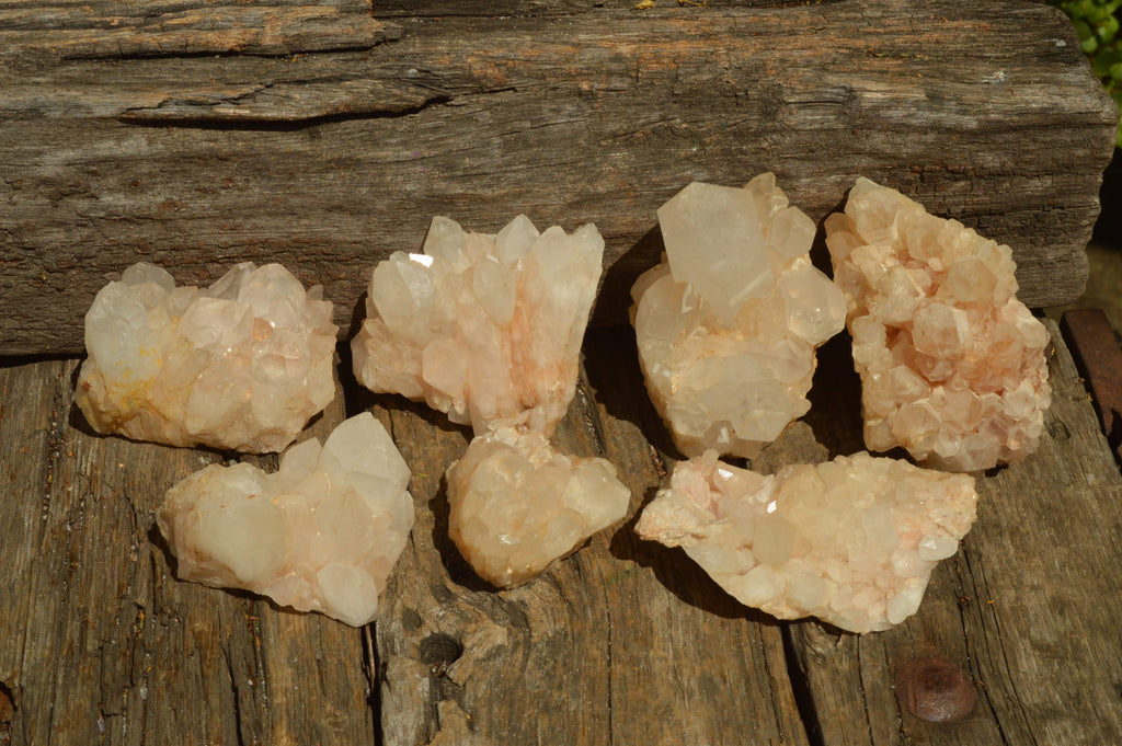 Natural Quartz Clusters With Green Epidote Coating/Inclusions x 12 From Boekenhouthoek, South Africa - TopRock