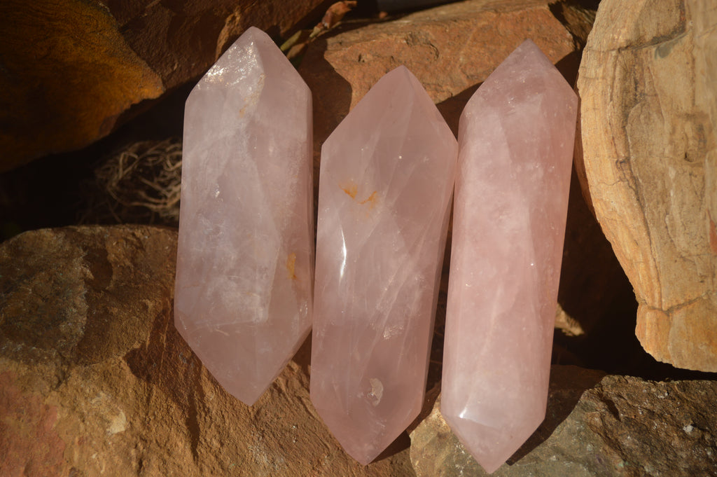 Polished Gemmy Double Terminated Rose Quartz Points x 4 From Ambatondrazaka, Madagascar - Toprock Gemstones and Minerals 