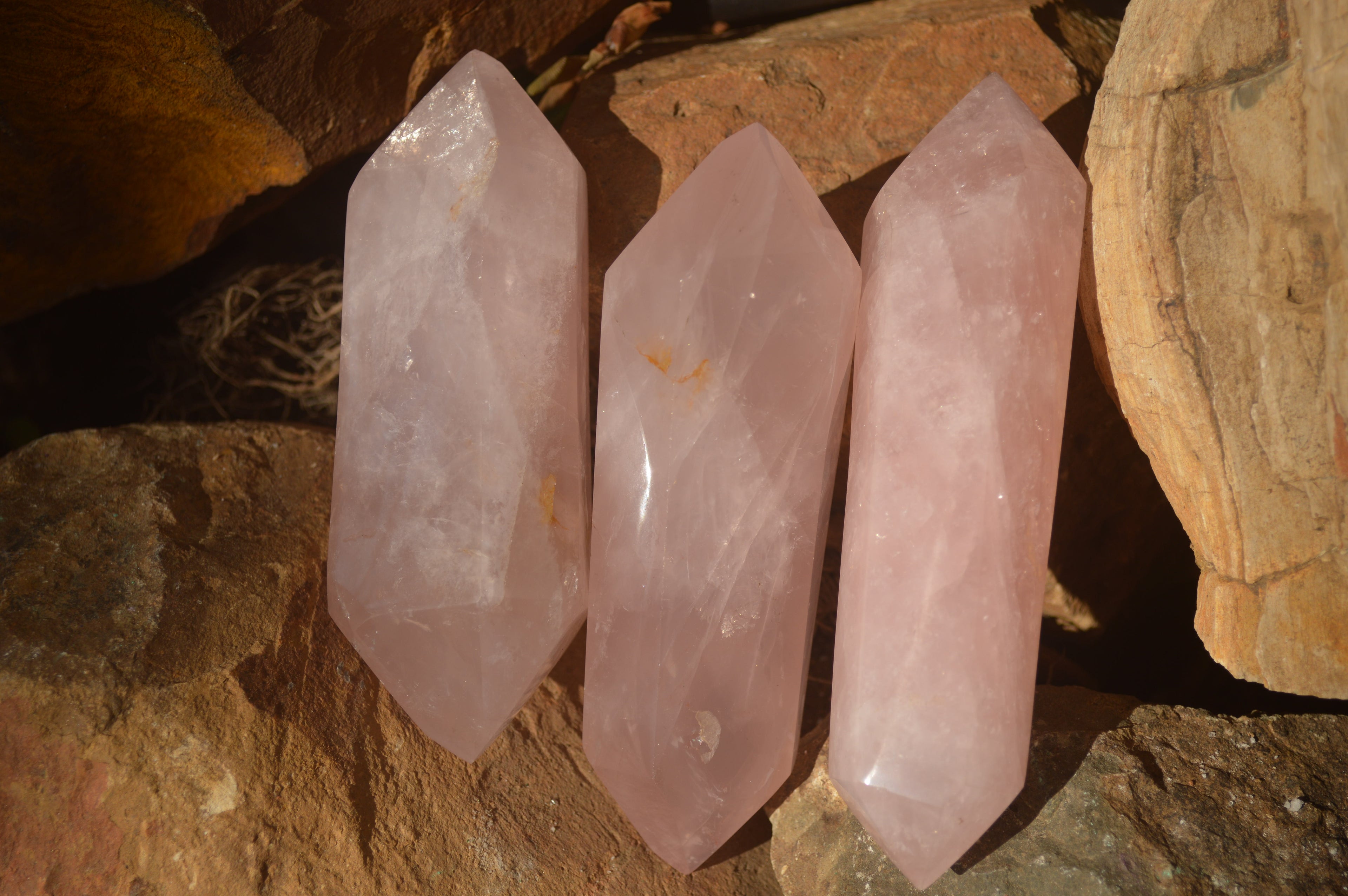 Polished Gemmy Double Terminated Rose Quartz Points x 4 From Ambatondrazaka, Madagascar - Toprock Gemstones and Minerals 