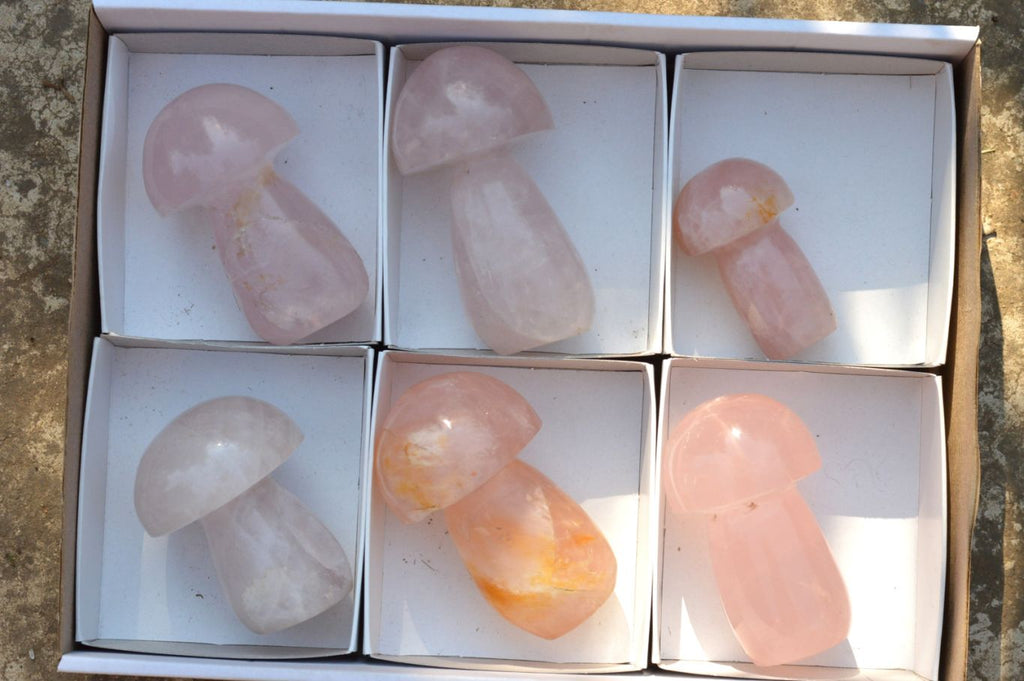 Polished Gemmy Pink Star Rose Quartz Mushrooms  x 6 From Ambatondrazaka, Madagascar - TopRock