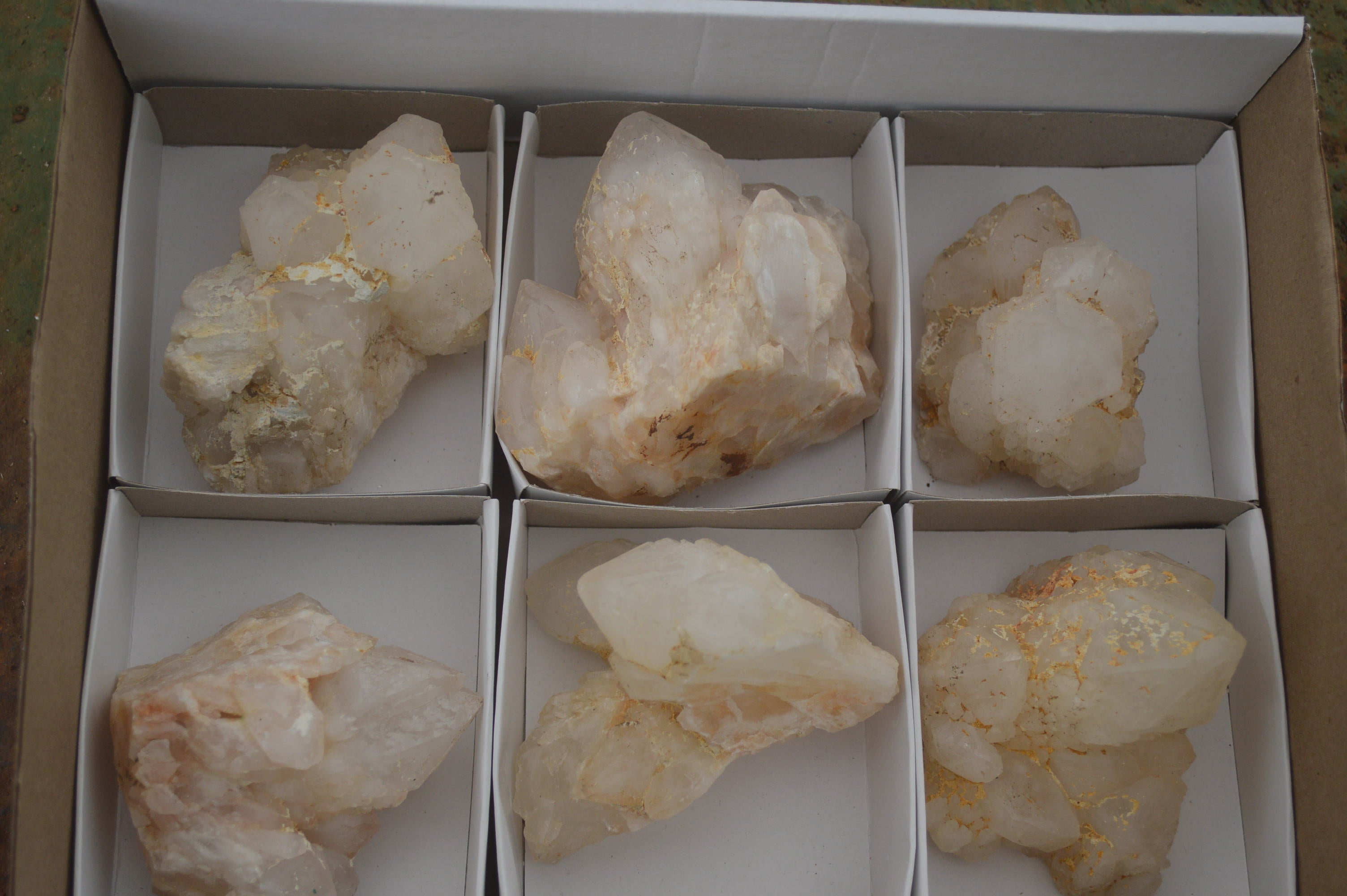 Natural Cascading Etched Window Quartz Clusters  x 6 From Madagascar - TopRock