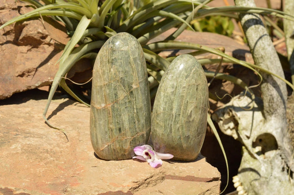 Polished Green Fuchsite Quartz Standing Free Forms  x 2 From Andakatani, Madagascar - TopRock