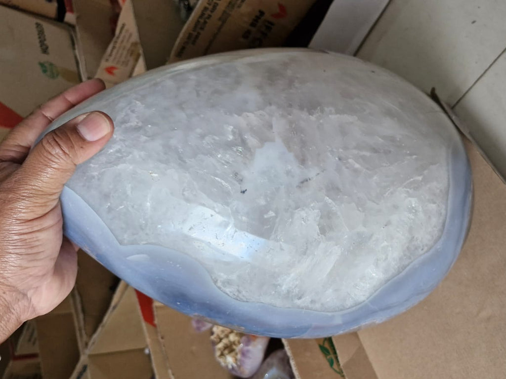 (+12 WEEKS!) Polished XXL Blue Agate Gemstone Egg x 1 From Maintirano, Madagascar