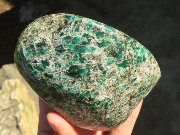 Polished Green Emerald In Matrix Standing Free Form  x 1 From Zimbabwe