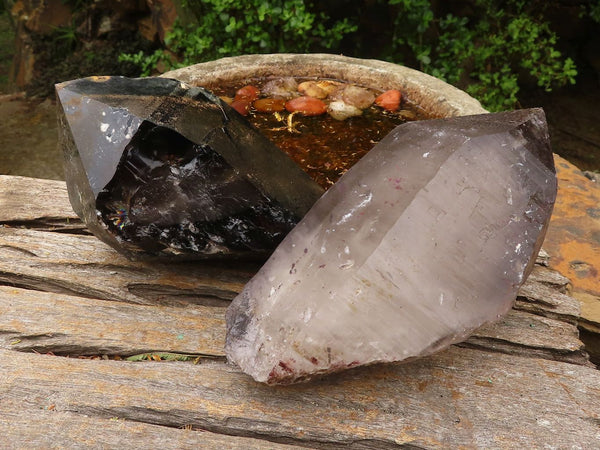 Natural Large Morion Smokey Quartz Crystals  x 2 From Mulanje, Malawi