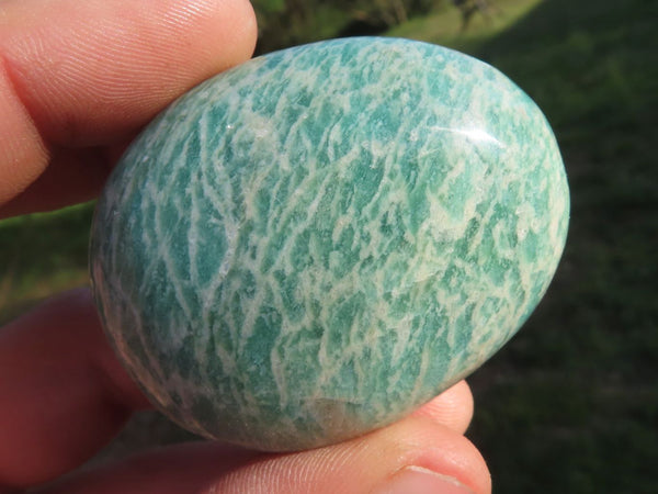 Polished Pale Blue Amazonite Palm Stones x 24 From Zimbabwe - TopRock
