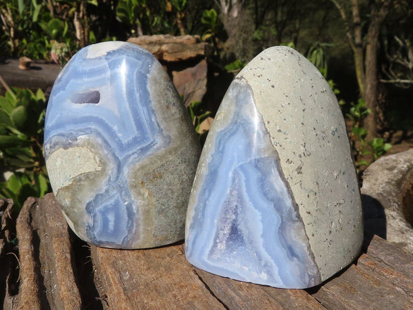 Polished Blue Lace Agate Standing Free Forms  x 6 From Nsanje, Malawi