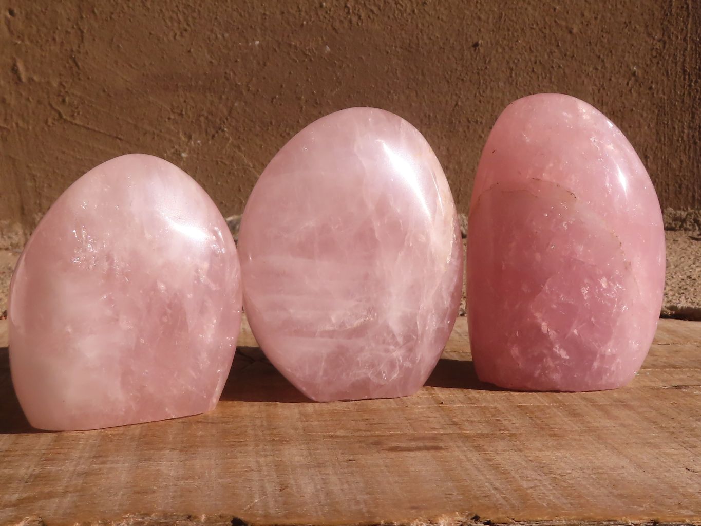 Polished Pink Rose Quartz Standing Free Forms  x 3 From Madagascar - Toprock Gemstones and Minerals 
