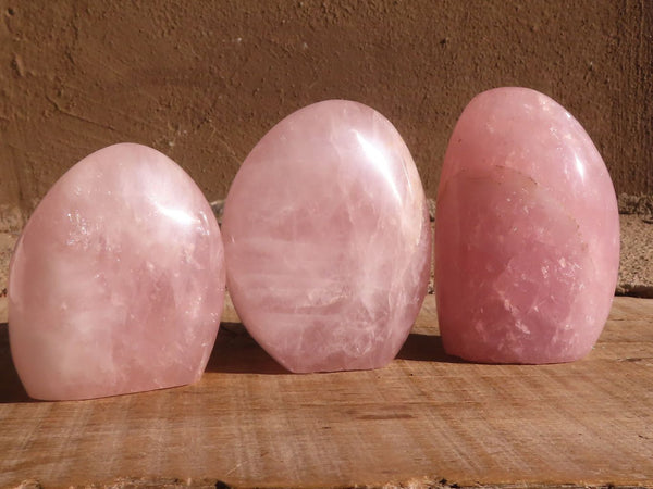 Polished Pink Rose Quartz Standing Free Forms  x 3 From Madagascar