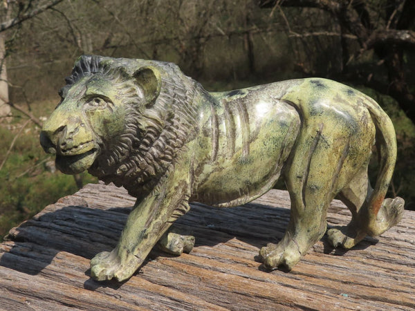 Polished Hand Carved Leopard stone Lion Sculpture x 1 From Zimbabwe - TopRock