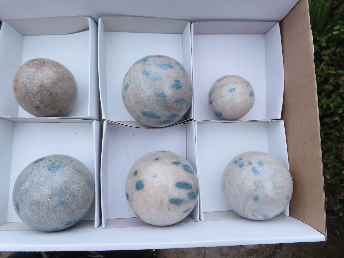Polished Blue Spotted Spinel "Dalmatian Stone" Spheres x 6 From Madagascar - TopRock